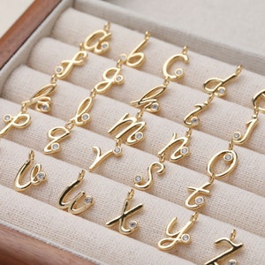 Delicado pingente de letra do alfabeto cúbico, pingente inicial banhado a ouro 14K/prata CZ, 8x12mm, colar pulseira brinco fazendo GZ385
