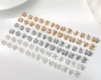 CZ Alphabet Letter Beads, 14K Gold Plated, Cubic Zirconia Letter Spacer Bead, Double-sided hollowing, For DIY Bracelet Jewelry Making GZ1030