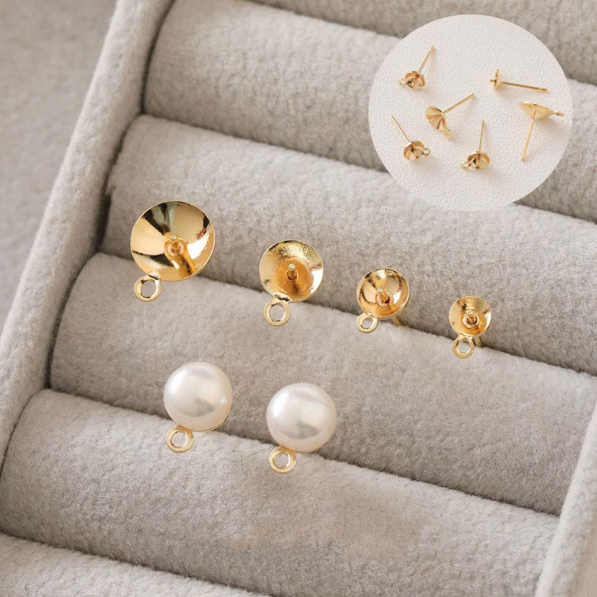 14K Gold Cup Earring Post With Loop, 4/5/6/8mm, Pin Nickel Free