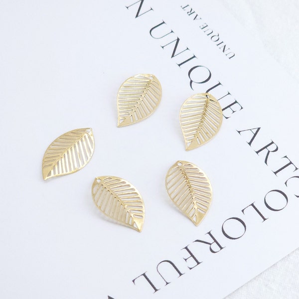 10pcs Raw Brass Leaf Pendant, Geometric Charm, Clay Earring Making Findings, Handmade earring making Supplies Finding ST027