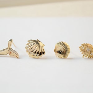 Dainty Shell/ Fishtail Earring Post with Loop, 14K Gold, S925 Silver Pin Nickel Free Earrings, Shells Ear Stud Earring Findings JJ018