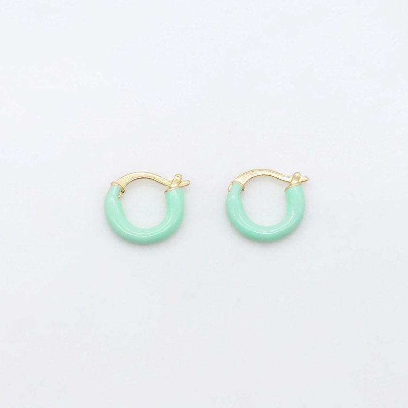 Multicolor Enamel Ear Hoops, 15mm, 9 colours you choose, 18K Gold Plated Leverback Earrings, Huggie Hoops Earring S20521 Green