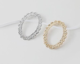 Oval Lace Frame Charm, 14K Gold Plated, Openwork Bezel Pendant, For DIY Necklace Bracelet Jewelry Making Supply GZ1058