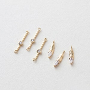 Danity Connector with loops, Feather Pendant, 14K Gold/Silver Plated Earring Making Findings, Jewelry Findings ZZ081