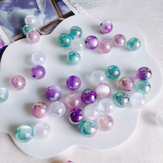 16mm AB Iridescent Acrylic Round Beads, Shiny Transparent Plastic Beads for Handmade Jewelry DIY MY120