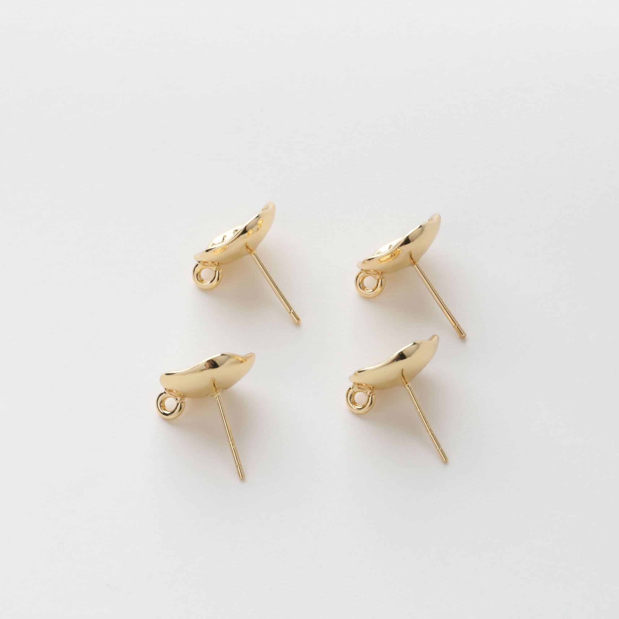 Concave Pleated Post With Loop, 14K Gold Plated, Pin Nickel Free