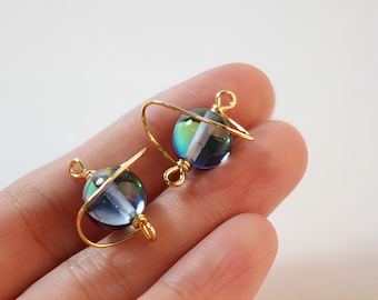 Danity Planet Connector with loops, 14K Gold Plated Handmade Earring Findings, 20x17mm Jewelry Findings JH010