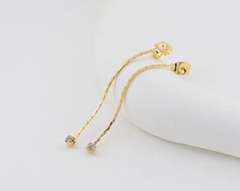 10 stuks 18k echt vergulde achterkant oorbel met kettingkwastjes, zirkonia effenen, hypoallergene achterkant oorbellen voor stekers, bevindingen sieraden maken ZX365