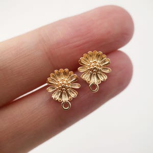 10PCS Flower Earring Post with Loop, Pin, 18K Real Gold Plated Brass Stud Earring With Loop, Nickel Free, Earring Finding Z097 image 5