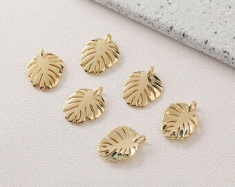 Gold Turtleback Leaf Pendant, Leaf Charm, 14K Real Gold Plated Brass Earring Charms, Jewelry Findings GZ638