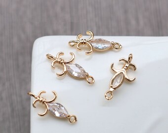 10 sztuk Flower Connector Charm, Cubic Zircon Crystal Flower Pendant, Prawdziwe pozłacane mosiężne kolczyki Charms, elementy biżuterii HL065-F034