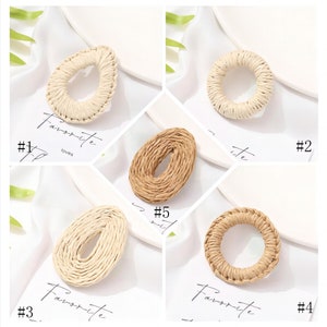 May include: A collage of five woven raffia shapes: a teardrop, a circle, an oval, and a ring. The raffia is in natural beige and tan tones. The text "Favorite loves" is visible in the background.
