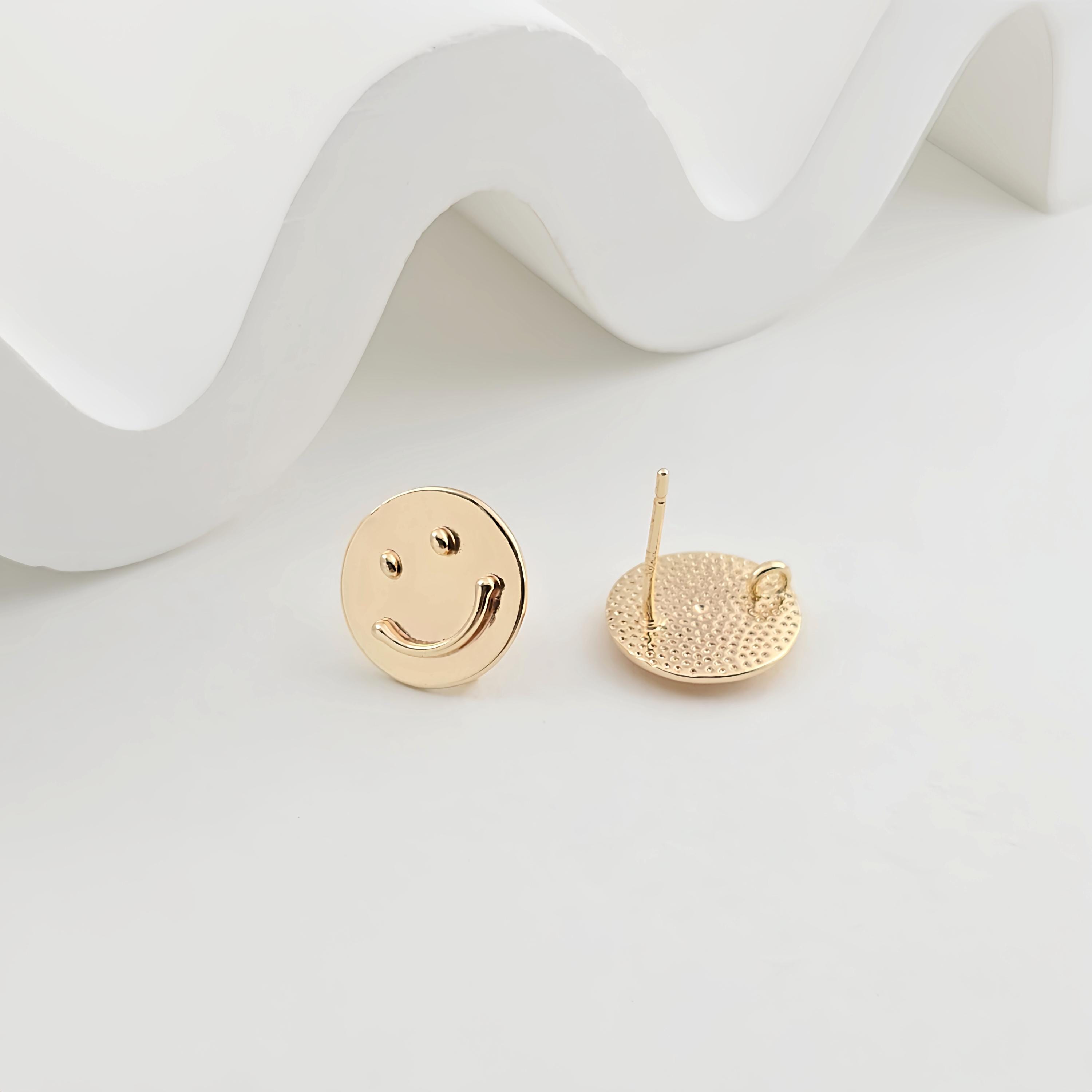 Emoji Round Earring Post, Smile Face Post Earring, S925 Silver Pin