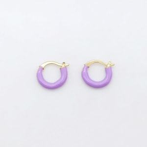 Multicolor Enamel Ear Hoops, 15mm, 9 colours you choose, 18K Gold Plated Leverback Earrings, Huggie Hoops Earring S20521 Purple