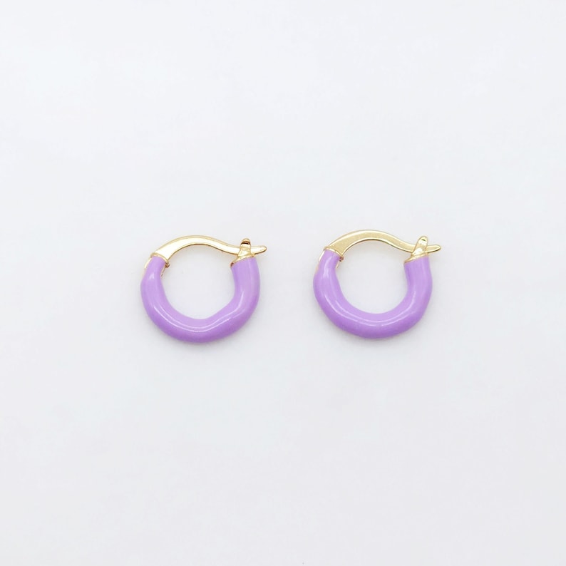 Multicolor Enamel Ear Hoops, 15mm, 9 colours you choose, 18K Gold Plated Leverback Earrings, Huggie Hoops Earring S20521 Purple