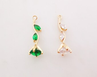 2PCS CZ Pave Flower Charm, Cubic Zircon Crystal Leaf Pendant, Bracelet Necklace Pendant, Gold Plated Charm, Jewelry Findings B026