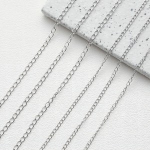 Cadena de cable chapada en plata, 2.5 mm, 3 mm en plano, cadena de eslabones de collar, cadena sin terminar, hipoalergénica, hallazgos de fabricación de collares GT006