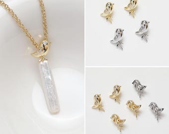 Bird Pendant Top with Peg Bail, 14K Gold Plated, CZ Pave Pendant Snap on Bails, Clasp Link Connector, Jewelry Findings For DIY Making GZ1032