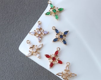 10 Stück Gold Kleine CZ-Stern Charms Anhänger, Blumen Charm, Kreuz