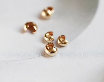 20pcs- Gold Filled Crimp Covers, 2.5mm /3mm /4mm/5mm Cover Beads, Gold Crimp Cover Beads, Gold Crimp Beads, B010