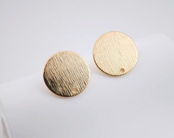 Orecchini a perno rotondi con finitura spazzolata, 15 mm, perno in oro con anello, ipoallergenici, componenti per orecchini, forniture per orecchini fatti a mano D0043