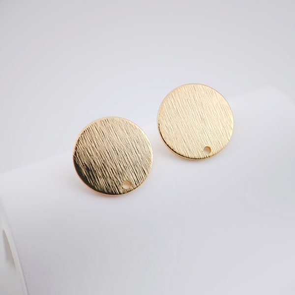 Burshed Finish Round Post Earrings, 15mm, Gold Earring Post with Loop, Hypoallergenic, Earring Findings, Handmade Earring Supplies D0043