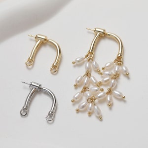 14K Gold Arch Shape Earring Post With 2 Loops, S925 Silver Ear Pin Nickel Free Earrings, Hypoallergenic Earring Findings GZ351