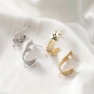 Irregular Hammered Earring Post, 14K Gold/Silver, S925 Silver Pin Nickel Free Earrings, Knot Ear Stud with Loop JJ014