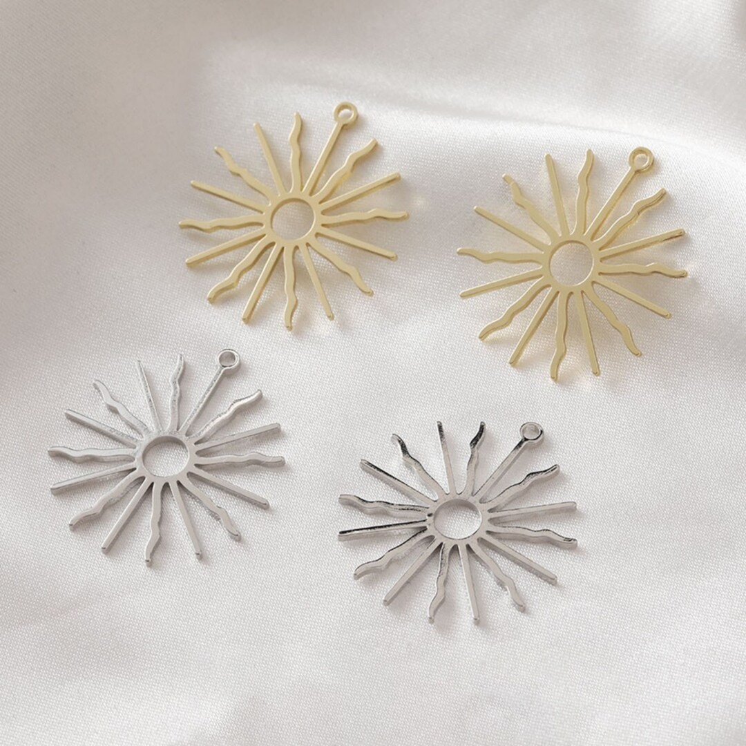 10pcs Sun Charm, Sun Ray Pendant, 14K Gold/ Silver Plated, 28mm ...
