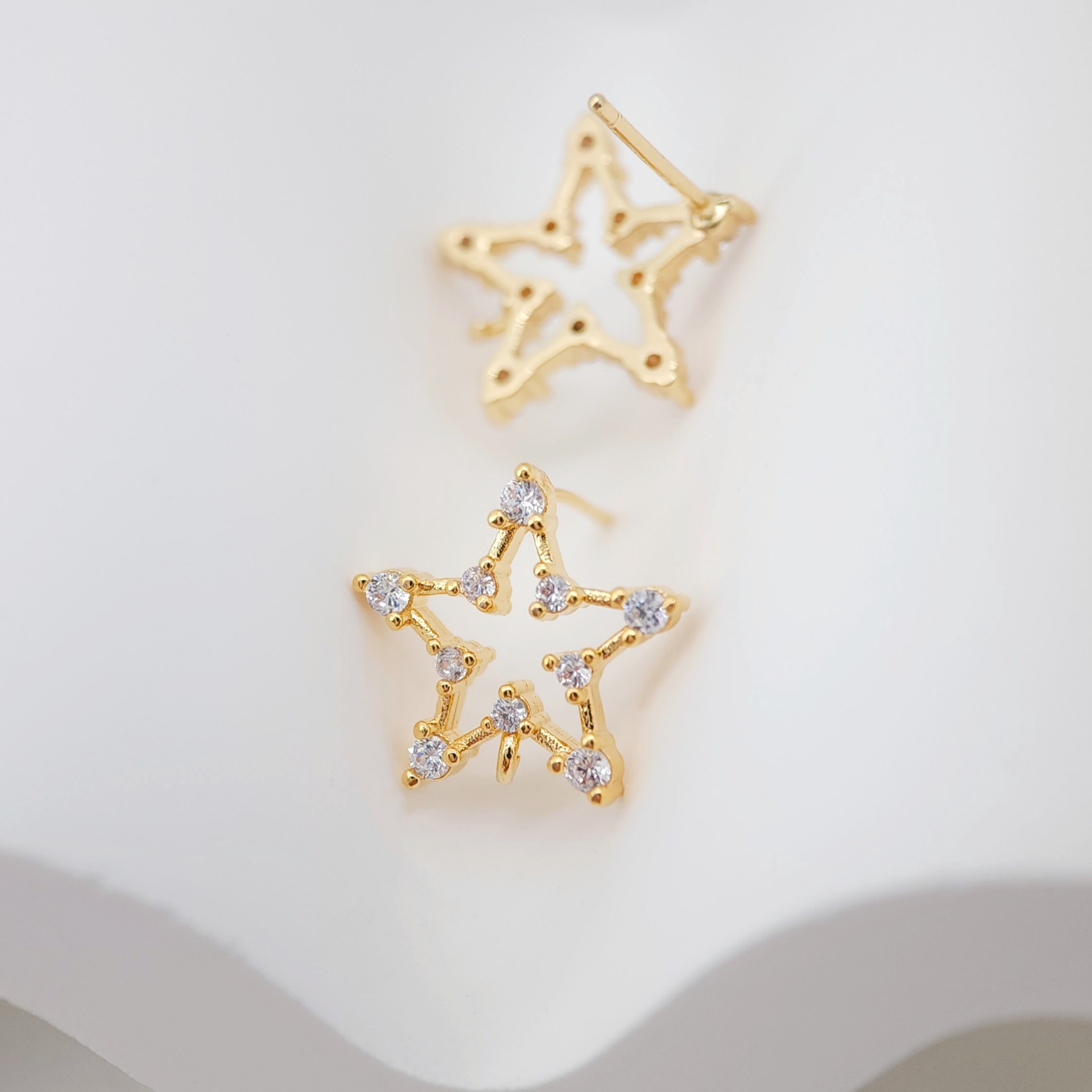 4PCS Pentagram Star Ear Post With Loops, S925 Silver Ear Pin