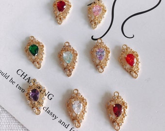 4pcs Flower Connector Charm with loops, Boho Connector, Cubic Pave Pendant, Bracelet Necklace Making, Gold Plated Jewelry Finding MY033-F037