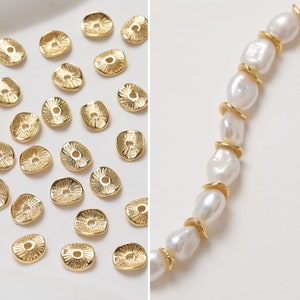 10pcs Curved Spacer Beads, 14K Gold Plated, 8.6mm, Dainty Round Earring Making Beads, Jewelry Finding GZ377