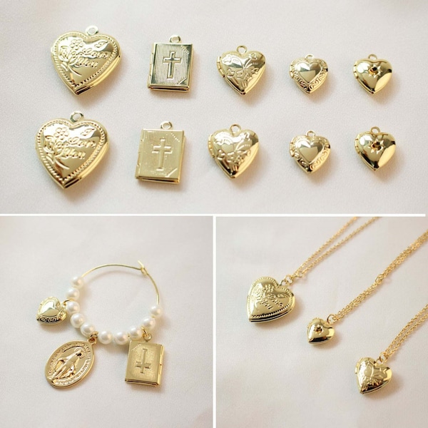 Shiny Heart Locket Charms, 18K Gold Plated, Key to my heart, Love Pendant, Necklace Making Pendants, Jewelry Findings GZ313
