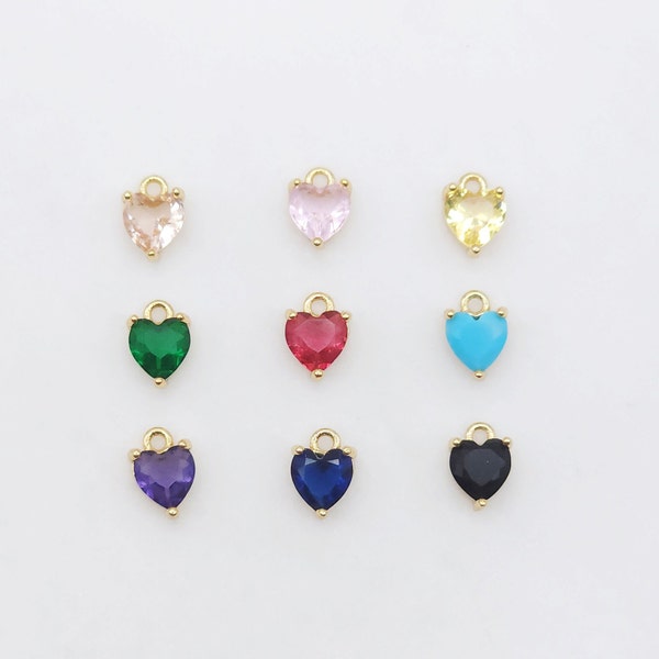 Crystal Tiny Heart Charms, 9 Color Crystal You Choose, 18K Gold/Silver Plated Heart Pendant, Jewelry Findings S20500