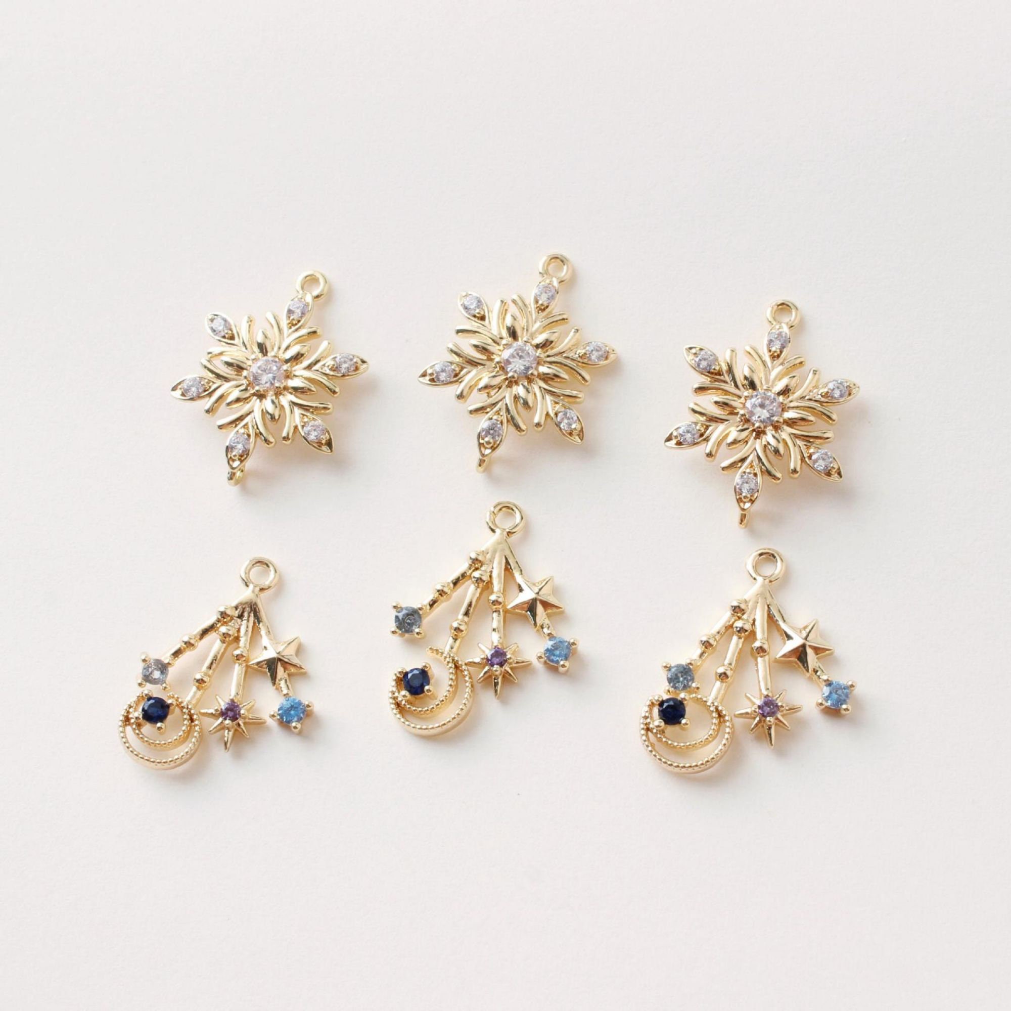 アクセサリー SB CZ Pave Moon&star Charm, Cubic Zircon Crystal Pendant, CZ
