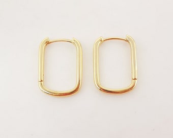 10pcs Gold Rectangle Ear Hoops, 22x16mm, 18K Gold Plated Leverback Earrings, Huggie Hoops Earring S1069