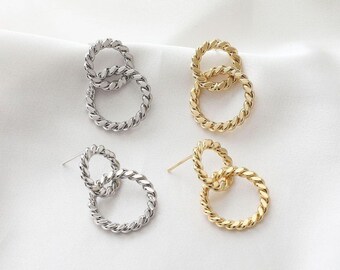 Double Loop Post,  Ear Pin Nickel Free Earring, Gold/Silver Ear Stud, Hypoallergenic Earring Finding GZ818