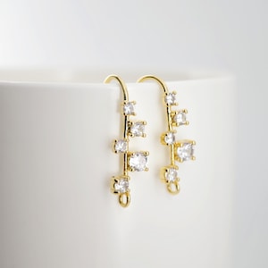 18K Gold Plated Ear Wires, Multiple small cubic zirconias Pave Earring Hooks, Nickel Free, Fish Hooks, Ear Wires for Jewelry Making D0185
