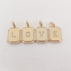 Amuleto de tarjeta de letras del alfabeto cúbico, colgante inicial CZ Micro Pave chapado en oro de 18 quilates, 25 mm, pulsera de collar pendiente que fabrica S20312