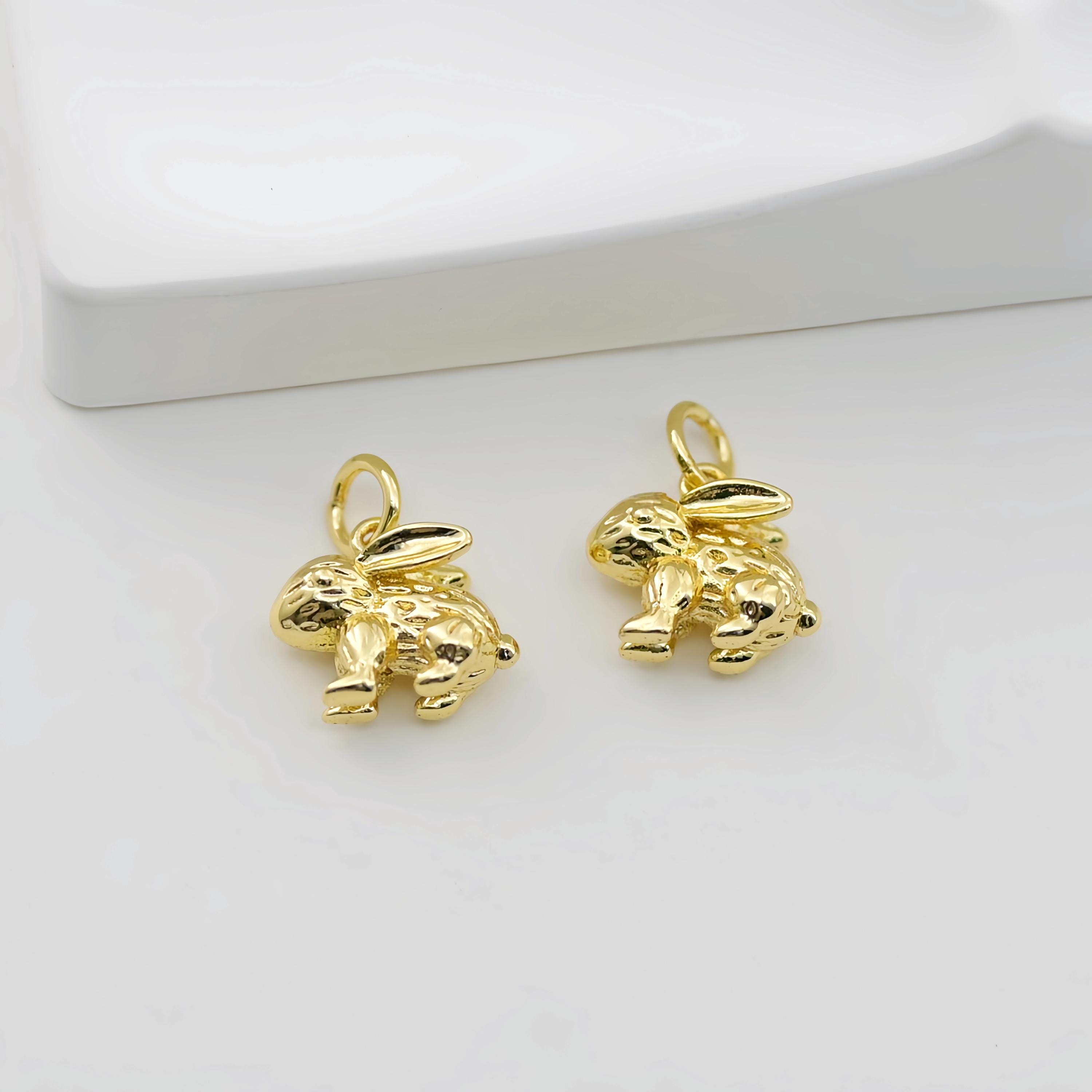 バニーチャーム、18K ゴールドメッキ ウサギペンダント、動物チャーム