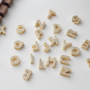 18K Gold Alphabet Letter Beads, CZ Initial Beads, Letter Charms, Double-sided hollowing, Letter Inital beads, For Necklace Bracelet  S1396