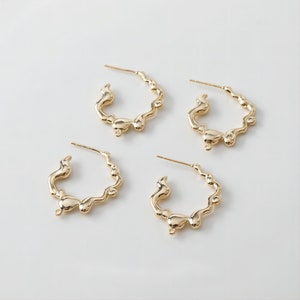 Irregular Drop Earring Post, 14K Gold/Silver, S925 Silver Pin Nickel Free Earrings, Circle Ear Stud with Loop GE028-D0016