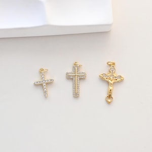 Cross Charms, CZ Pave Cross Pendant, Religious Pendant, 18K Gold Plated Brass, Necklace Making Charms, Jewelry Findings S1333