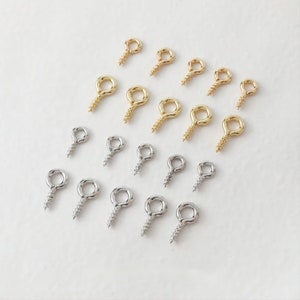 100pcs Eye Screw Pins, Screw Hook Eye Pin, 14K Gold Plated, Screw Eye Bails, 8mm/9.5mm Peg Wire for Jewelry Making Findings ZZ009-ZX7022