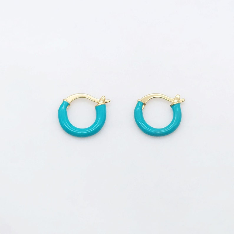 Multicolor Enamel Ear Hoops, 15mm, 9 colours you choose, 18K Gold Plated Leverback Earrings, Huggie Hoops Earring S20521 Cyan