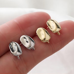 Irregular Stone Ear Post With Loop, S925 Silver Pin Nickel Free Earrings, Gold/Silver Ear Stud, Hypoallergenic Earring Findings G007-D0015