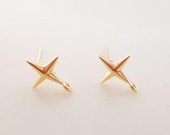 10pcs Gold Star Earring Post With Loop, Nickel Free Earrings, Ear Stud with Loop, Hypoallergenic Earring Findings Z092