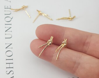 4pcs Gold Knot Earring Post With Loop, S925 Silver Ear Pin