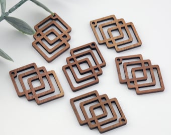 4PCS houten oorbellen, meerdere vierkanten houten oorbellen, teruggewonnen walnoothout, nikkelvrij, geometrische statement oorbellen vinden JT979