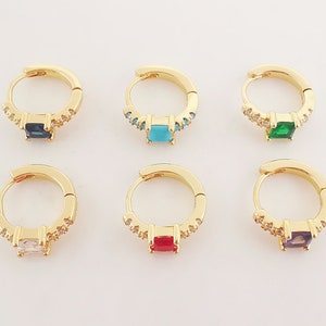Cubic Ear Hoops Multicolor Pave Crystal , 13mm, 18K Gold Plated Leverback Earrings, Huggie Hoops Earring S20265